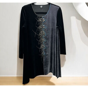 Gump's San Francisco Black Gray Lagenlook Oversized Tunic Top Beaded Size Large